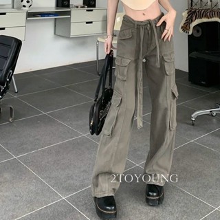 2TOYOUNG  กางเกงขายาว คาร์โก้ กางเกง เชือกอเมริกันคลาสิค Cargo pants 2023 NEW 071953 สวยงาม คุณภาพสูง ทันสมัย Beautiful ES220081 36Z230909