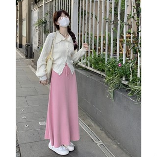 Suxi กระโปรงยาว เอวสูง ทรงเอ ผ้าถัก สีพื้น สําหรับผู้หญิง