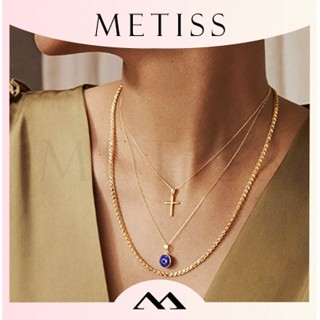 Metiss สร้อยคอโซ่ จี้ตาชั่วร้าย ตาสีฟ้า ปรับได้ เครื่องประดับ สําหรับผู้หญิง ของขวัญ