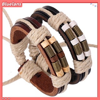 【 Bluelans 】สร้อยข้อมือหนังเทียม แบบถัก หลายชั้น สไตล์พังก์ สําหรับปาร์ตี้ ทุกเพศ