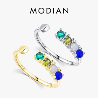 Modian แหวนเงินแท้ 925 ประดับคริสตัล สีรุ้ง ปรับขนาดได้ เครื่องประดับ สําหรับผู้หญิง หมั้น งานแต่งงาน Anel