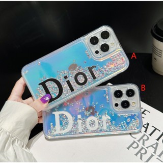 เคสโทรศัพท์มือถือ มีทรายไหล ประดับเพชร ลาย DIOR สําหรับ iphone14 13 12 pro max 14 13 14pro 14plus 13 12 11 promax