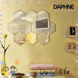 Daphne สติกเกอร์กระจก รูปเรขาคณิต หกเหลี่ยม 3D แฟชั่น สําหรับติดตกแต่งผนังบ้าน 6 12 ชิ้น