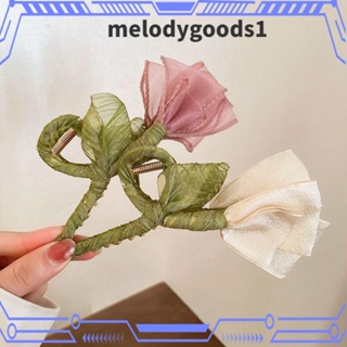 Melodygoods1 กิ๊บติดผมโลหะ รูปดอกทิวลิป ปลาฉลาม ผ้าชีฟอง น้ําหนักเบา หรูหรา สําหรับผู้หญิง