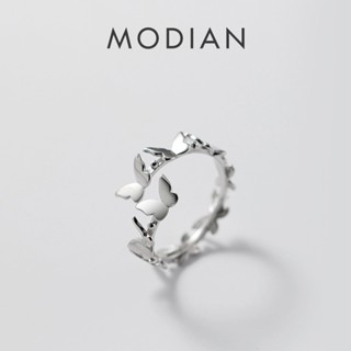 Modian Minimalism แหวนเงินแท้ 925 ชุบแพลทินัม รูปผีเสื้อ เครื่องประดับสตรี แนวโรแมนติก