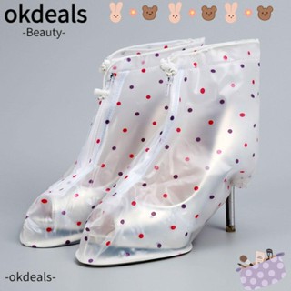 OKDEALS รองเท้าส้นสูง กันลื่น พิมพ์ลายดอกไม้ กันฝน สีขาว ไซซ์ XL 1 คู่