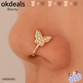 OKDEALS จิวจมูกปลอม ชุบทอง ประดับเพทาย รูปผีเสื้อ หรูหรา เครื่องประดับ สําหรับผู้หญิง