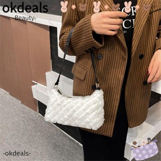 Okdeals กระเป๋าสะพายไหล่ กระเป๋าถือ ขนปุย ความจุขนาดใหญ่ สําหรับสตรี