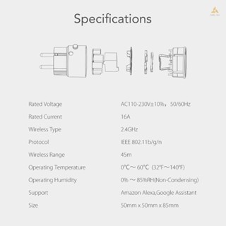 Tuya ปลั๊กไฟอัจฉริยะ WiFi 16A ควบคุมผ่านแอพสมาร์ทโฟน ทํางานร่วมกับ Alexa และ Google Home