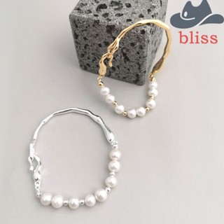 Bliss สร้อยข้อมือมุก หวาน เรียบง่าย ไม่สม่ําเสมอ ของเหลว โลหะ อารมณ์ ปาร์ตี้ เครื่องประดับ อุปกรณ์ บาร็อค สไตล์เกาหลี เครื่องประดับ