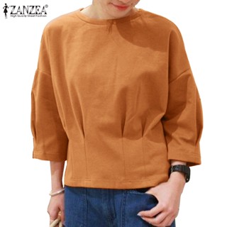 Zanzea เสื้อคอกลม แขน 3/4 เปิดไหล่ จับจีบ สไตล์เกาหลี สําหรับผู้หญิง