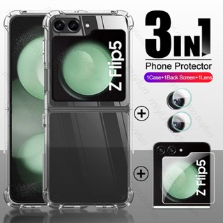 3To1 Back Screen Protector Tempered Glass For Samsung Galaxy Z Flip5 5G Flip 5 Camera Glass Sumsung ZFlip5 5G Clear Airbags Case