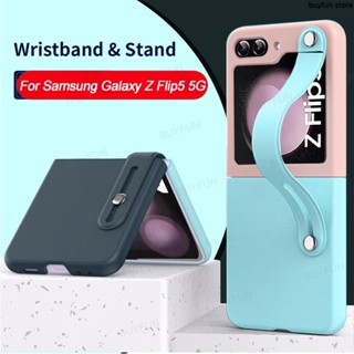 For Samsung Galaxy Z Flip 5 zflip5 5G Leather Wristband Case Color Contrast Shockproof Case Protection Cover