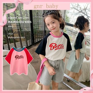 🍎GNR BABY🍓เสื้อยืดคอกลม แขนสั้น ผ้าฝ้าย ทรงหลวม ขนาดใหญ่ 3-12 ปี สําหรับเด็กผู้หญิง