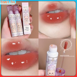 Gege Bear ลิปสติกลิปกลอสชุ่มชื่นติดทนลายการ์ตูนหมีน่ารัก 6 สีติดทนนาน Color Rendering Glass Lip Mirror Student Lip Glaze | เวลา1