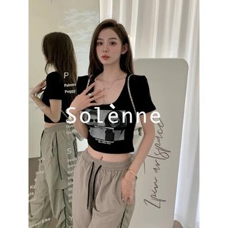 Solenne  เสื้อครอป เสื้อยืดผู้หญิง ครอป baby tee สาวเรโทร 2023 NEW Style สไตล์เกาหลี ทันสมัย ins Beautiful A99J52R 36Z230909