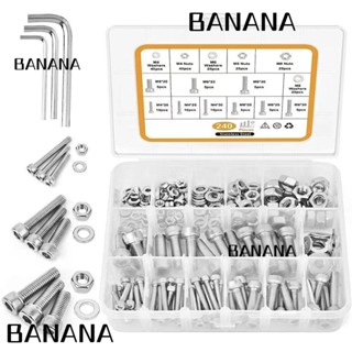 Banana1 ชุดแหวนรองน็อต สกรูหัวหกเหลี่ยม สเตนเลส 304 M4 M6 M8 20 มม. 30 มม. 35 มม. 240 ชิ้น