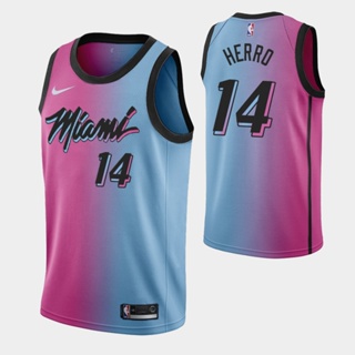 【Swingman】ใหม่ ของแท้ NBA Miami Heat ปี 2020-21 สําหรับผู้ชาย #14 เสื้อกีฬาแขนสั้น ลายทีม Tyler Herro City Edition สีชมพู