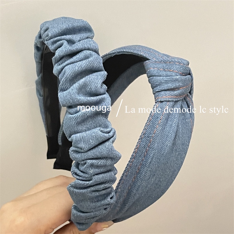 Moouga ที่คาดศีรษะ ผ้ายีน เข้ากับทุกการแต่งกาย เรียบง่าย สีอ่อน สําหรับผู้หญิง