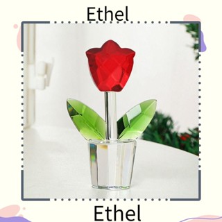 Ethel1 ดอกทิวลิปคริสตัล 2.87 นิ้ว สีแดง สําหรับตกแต่งบ้าน ออฟฟิศ