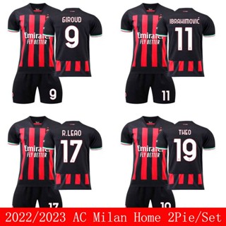 เสื้อกีฬาแขนสั้น ลายทีมชาติฟุตบอล Giroud Ibrahimovic Theo Leao 22-23 AC Milan ชุดเหย้า 2 ชิ้น ต่อชุด