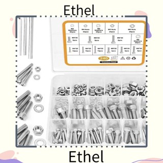 Ethel1 ชุดแหวนรองน็อต สกรูหัวหกเหลี่ยม สเตนเลส 304 20 มม. 30 มม. 35 มม. M4 M6 M8 สําหรับเครื่องใช้ในครัวเรือน 240 ชิ้น