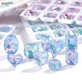 Purplen K9 เล็บปลอม กลิตเตอร์ พลอยเทียม คริสตัล หลากสี สําหรับตกแต่งเล็บ DIY