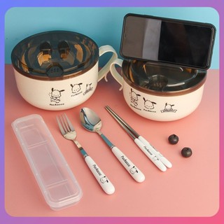 ☛ Pochacco Lunch Box With Tableware Set Stainless Steel Sanrio Home Bento Box Instant Noodle Bowl Soup Bowl Dining Box Circular Bowl srlive