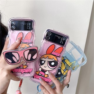 เคสโทรศัพท์มือถือแบบนิ่ม tpu ใส กันกระแทก ลายการ์ตูนน่ารัก พร้อมสายคล้องมือ สําหรับ Samsung Z Flip 3 Z Flip 4 Z Flip 5 Z Flip 5 4 3 ZFlip3