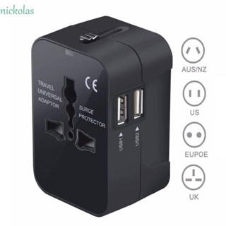 Nickolas อะแดปเตอร์ปลั๊กเสียบชาร์จ USB 2 พอร์ต AU US UK EU สําหรับเดินทาง