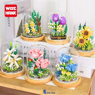 บล็อกช่อดอกไม้ปริศนาบล็อกของเล่นความคิดสร้างสรรค์ Rose Carnation Sunflower Building Block Diy Assembly ของเล่นสำหรับของขวัญเด็ก MOLISA MOLISA