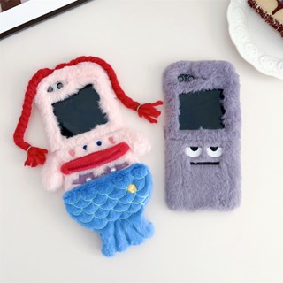 เคสโทรศัพท์มือถือ ผ้ากํามะหยี่ขนนิ่ม ปักลายนางเงือกน่ารัก สไตล์เกาหลี สําหรับ Samsung Galaxy Z Flip 3 4 5 5G Galaxy Z Flip1 2