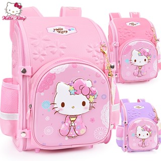 กระเป๋าเป้สะพายหลัง ลาย HELLO KITTY เกรดประถม ป้องกันรอย เหมาะกับนักเรียนประถม สําหรับเด็กผู้หญิง อายุ 1-3 วินาที