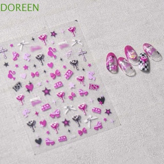 Doreen สติกเกอร์ติดตกแต่งเล็บ ลายหน้ายิ้ม หัวใจ สีชมพู สําหรับตุ๊กตาบาร์บี้ Y2K