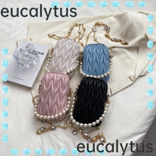 Eucalytus1 กระเป๋าสะพายไหล่ หนัง PU แต่งสายโซ่ ประดับไข่มุก ขนาดเล็ก