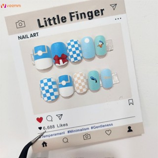 เล็บปลอมเร็จรูป Cartoon False Nails Short Full Coverage Nails For Easy And Quick French Tip Nail Art veemm