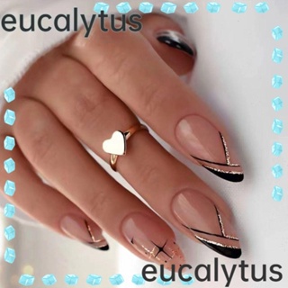 Eucalytus1 เล็บปลอม DIY แบบเรียบง่าย สไตล์ฝรั่งเศส 24 ชิ้น