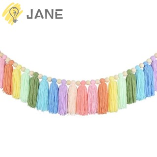 Jane จี้พู่ลูกปัดไม้ สีพาสเทล หลากสี สําหรับตกแต่งผนังบ้าน