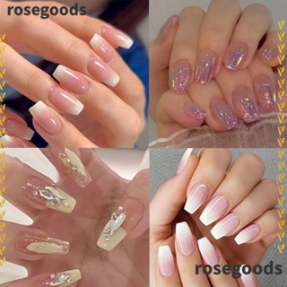 Rosegoods1 เล็บปลอม คริสตัล ไล่โทนสี สีชมพู สีขาว ถอดออกได้ แฟชั่น สําหรับตกแต่งเล็บผู้หญิง