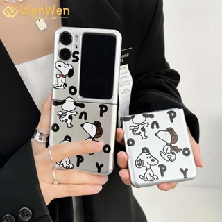 Wenwen เคสโทรศัพท์มือถือ แบบฝาพับ ลายสนูปปี้ สีเงิน สําหรับ OPPO Find N2