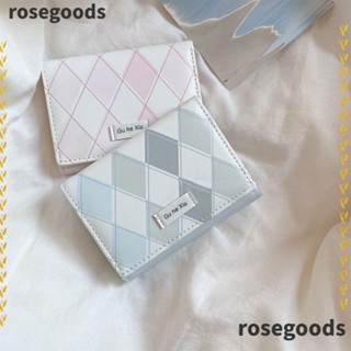 Rosegoods1 กระเป๋าสตางค์ หนัง PU ใบเล็ก ลายตารางหมากรุก สีฟ้า สไตล์เกาหลี เรียบง่าย สําหรับผู้หญิง
