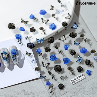 Flospring สติกเกอร์ ลายดอกไม้ ผีเสื้อ 3D สําหรับตกแต่งเล็บ DIY