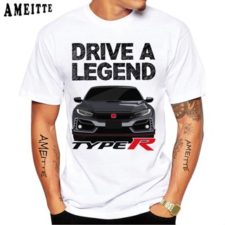 เสื้อยืดลําลอง แขนสั้น พิมพ์ลายรถยนต์ Drive A Legend Civic Type R สีขาว แฟชั่นฤดูร้อน สไตล์ฮิปฮอป สําหรับผู้ชาย