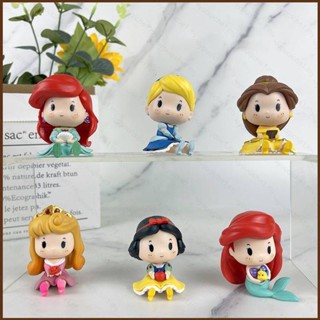 Cool ใหม่ โมเดลฟิกเกอร์เจ้าหญิง Ariel Bell Aurora Snow White Cinderella Q Version ของเล่นสําหรับเด็ก 6 ชิ้น