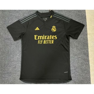 เสื้อกีฬาแขนสั้นลําลอง ลายทีมฟุตบอล Real Madrid 3rd 2324 คุณภาพสูง