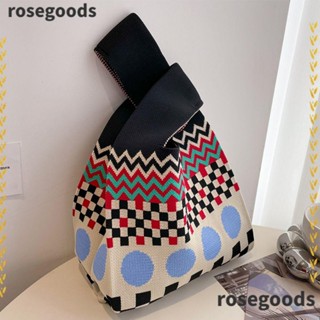 Rosegoods1 กระเป๋าถือลําลอง ผ้าถัก ทรงโท้ท ผูกปมหัวใจ