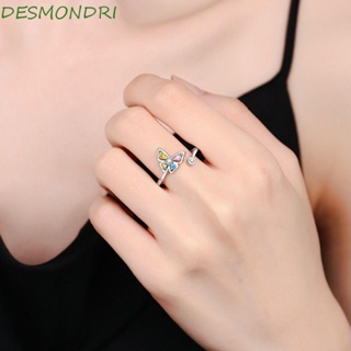 Desmondri แหวนเพทาย อัลลอย ลายน่ารัก สีฟ้า ปรับได้ สไตล์วินเทจ สําหรับผู้หญิง