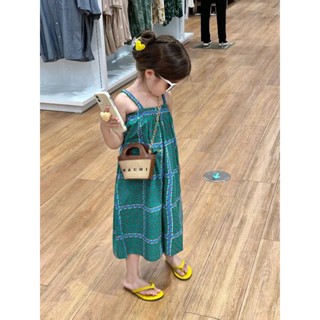 Korean style childrens clothing 2023 girls summer vacation style beach suspenders wide-leg pants Korean style high waist strap jumpsuit UTGD