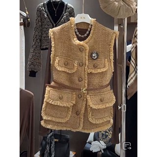 French Style Elegant Woven Vest Coat Womens 2022 New High-Level Socialite Tweed Sleeveless Vest