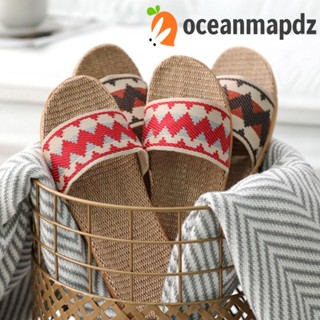 Oceanmapdz รองเท้าแตะ ผ้าลินิน ลายทาง กันลื่น ดูดซับเหงื่อได้ดี สวมใส่สบาย สําหรับคู่รัก